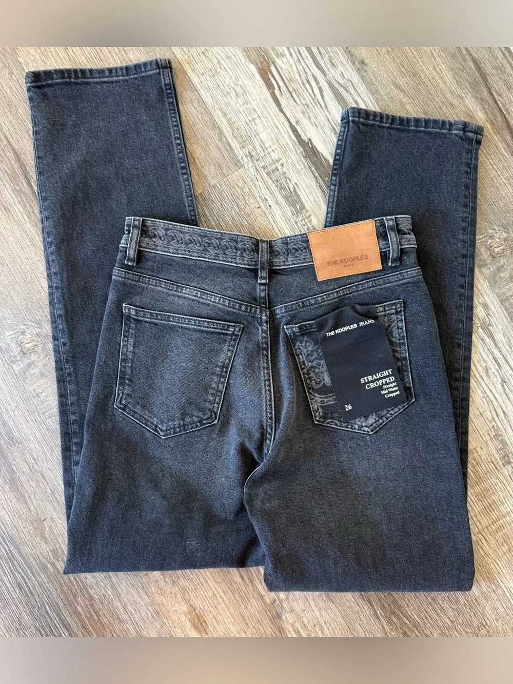 The Kooples paisley high straight crop embroidered jeans in black • Sz 26